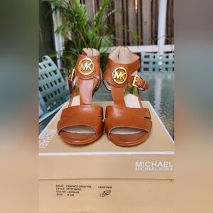 Michael Kors Luggage Leather Open Toe Heeled Sandals